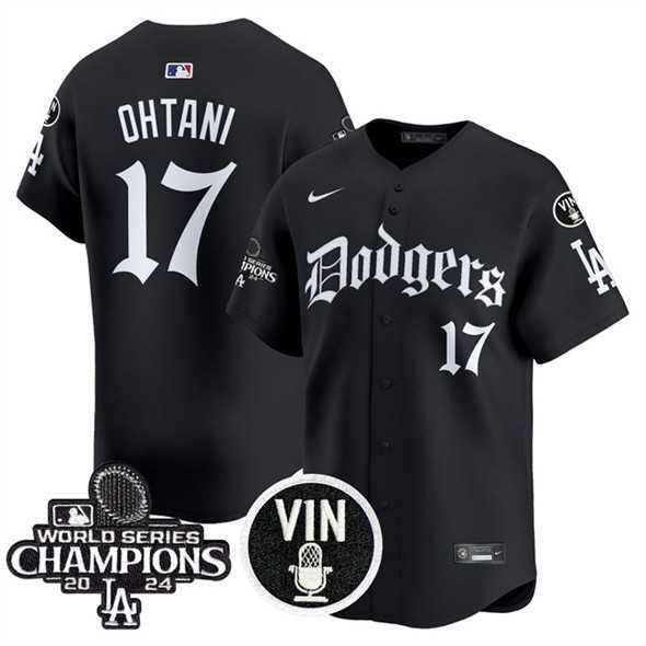 Men%27s Los Angeles Dodgers #17 Shohei Ohtani Black Mexico 2025 LA Gothic Style With Vin And 2024 World Series Champions Patch Vapor Premier Limited Stitched Jersey Dzhi